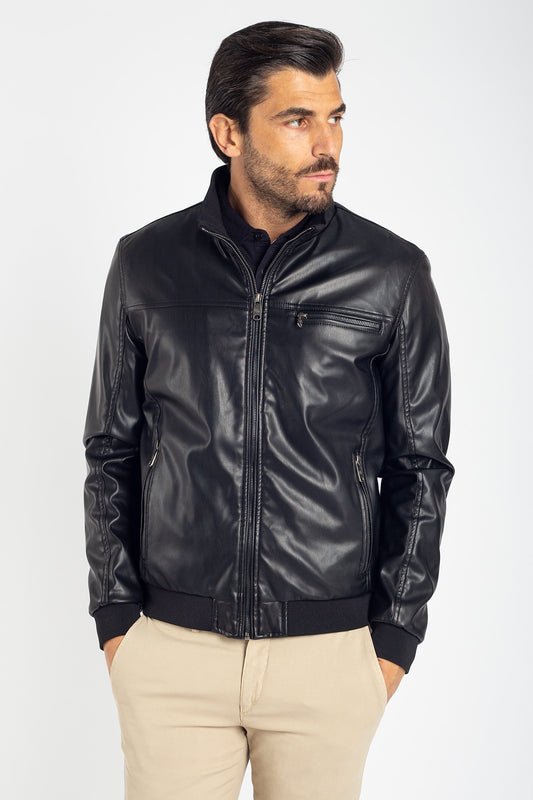 Faux leather bomber