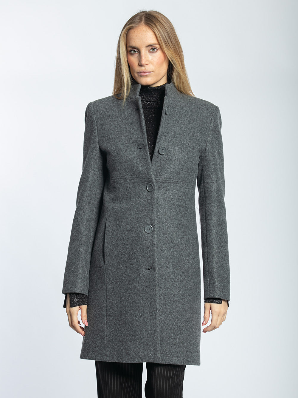 Cappotto monopetto con mezzo collo